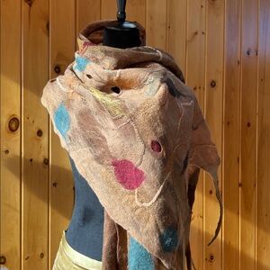 Neutral felted Wool Scarf goblincore artsy